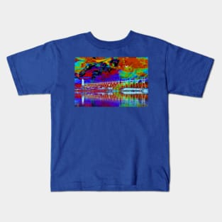 "Painted Water & Sky" - Michigan Fluid Art Lighthouse Series Kids T-Shirt